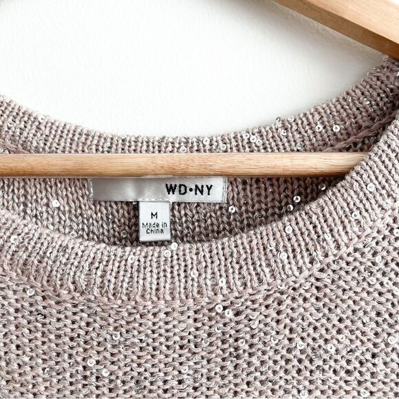 WD.NY Sweater Light Pink Blush Silver Sequin Open Knit Short Sleeve Women's M - Picture 4 of 7